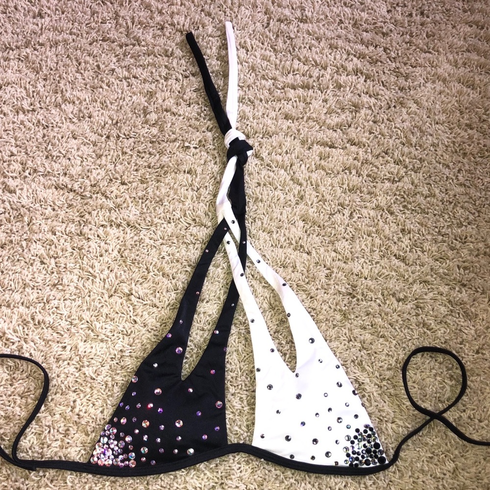 Victoria's Secret Black and White Embellished Triangle Bikini Top